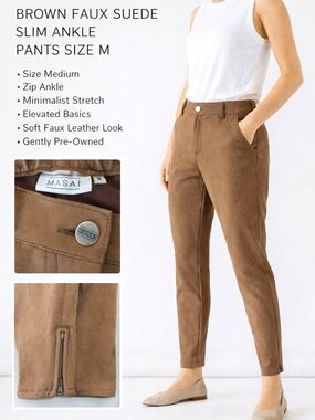 Masai Brown Faux Suede Slim Ankle Pants